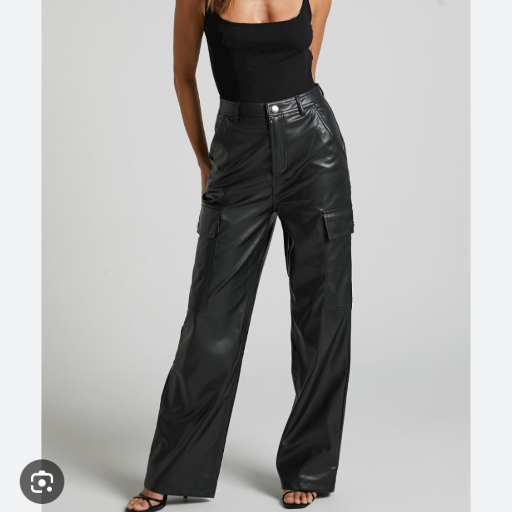 black leather cargo pants